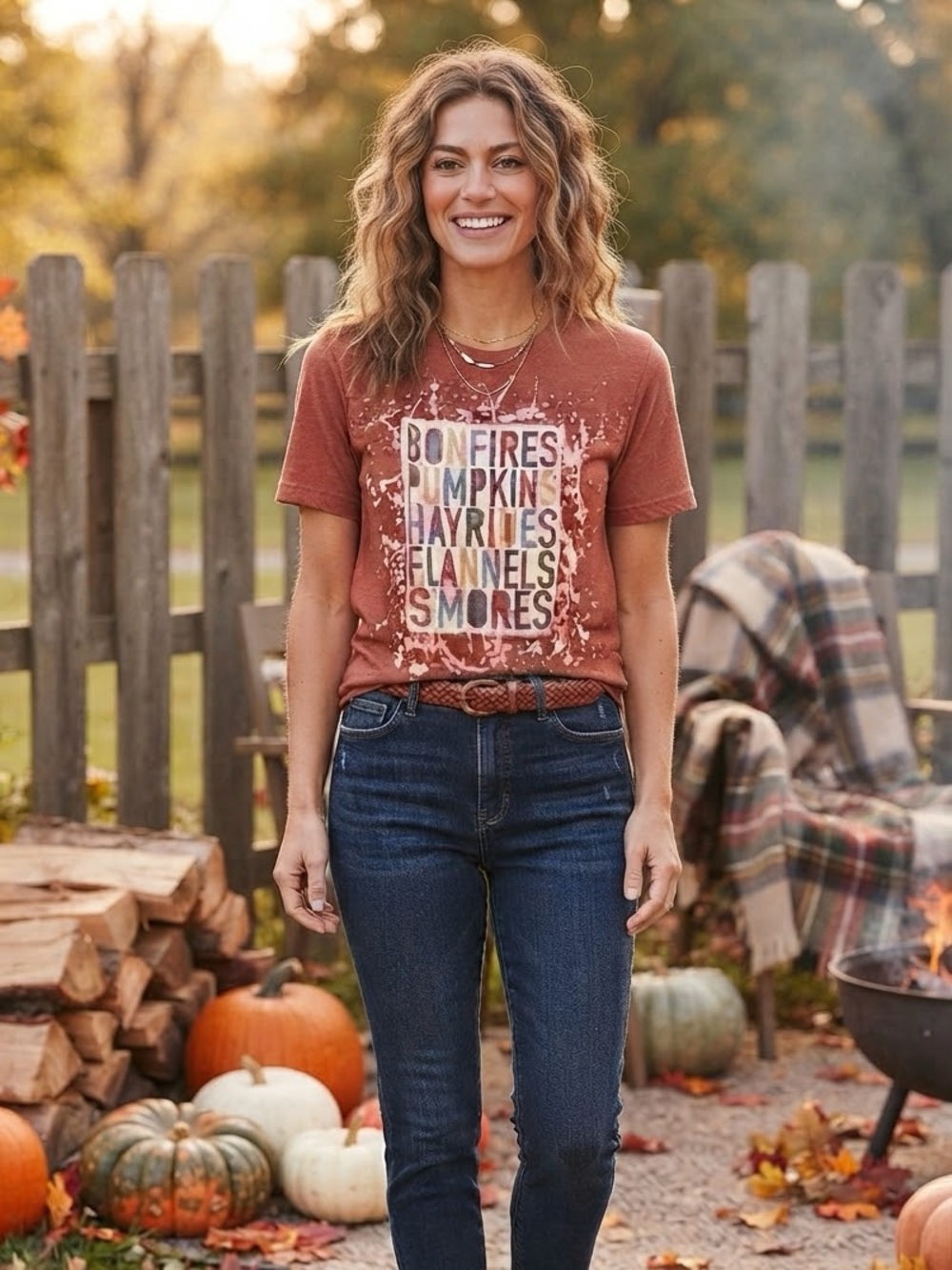 Bella Canvas Rust Short Sleeve Graphic Tee - Fall Text Print